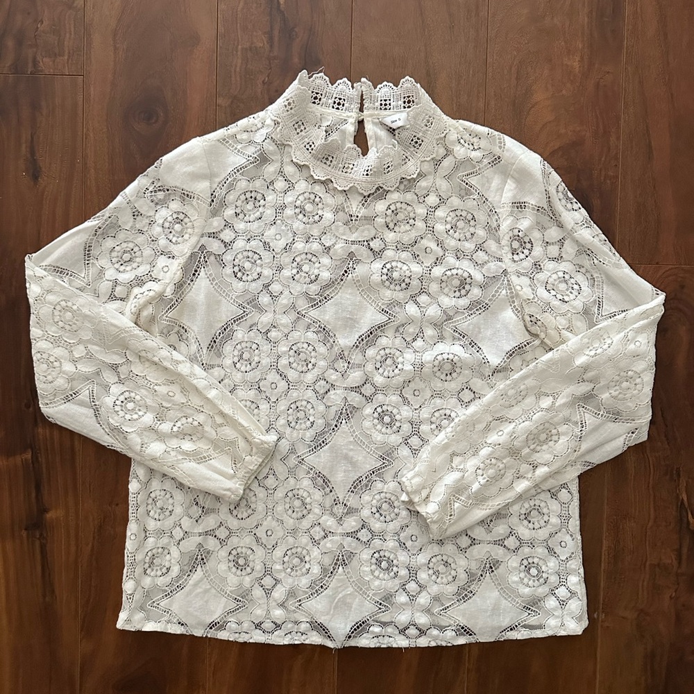 White Lace Long Sleeve Blouse Top